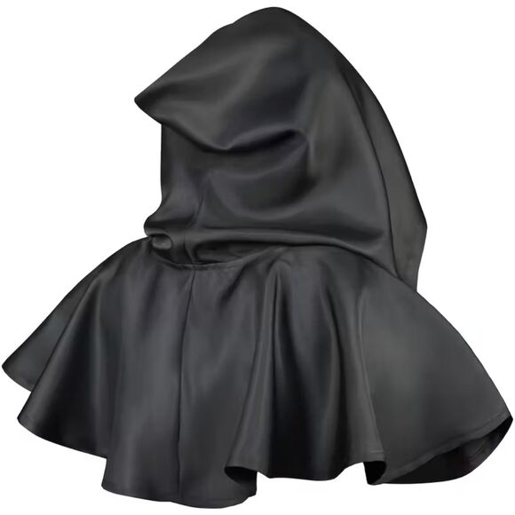 Black Satin Hooded Face Covering Shawl – Large Size Gothic Costume Cloak - Picture 4 of 5